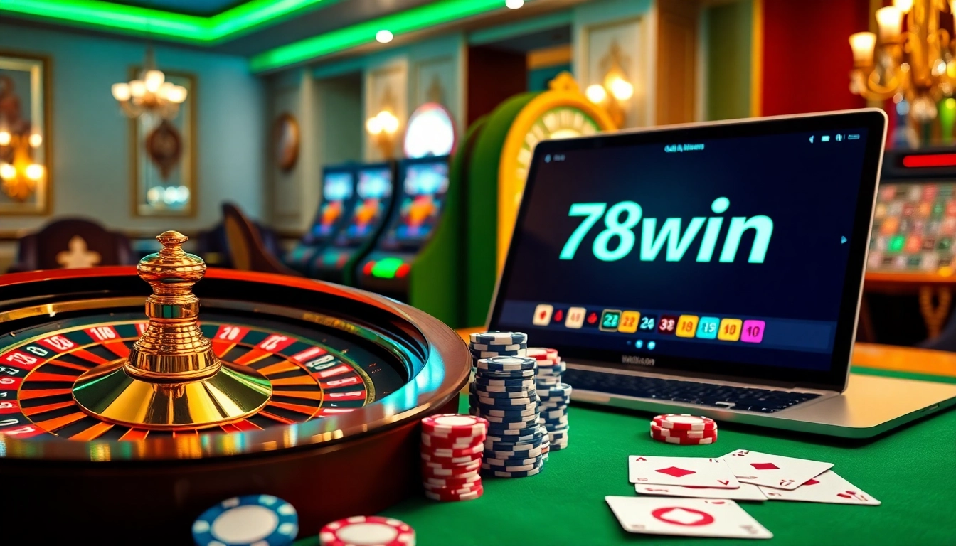 Experience the thrill of 78win with vibrant casino action featuring roulette and slot machines.