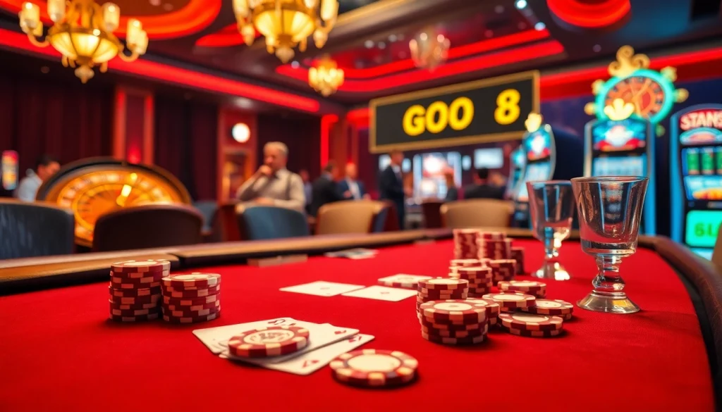 Experience GO8 action at a luxury casino poker table, with vibrant chips and dynamic gameplay.