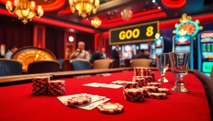 Experience GO8 action at a luxury casino poker table, with vibrant chips and dynamic gameplay.