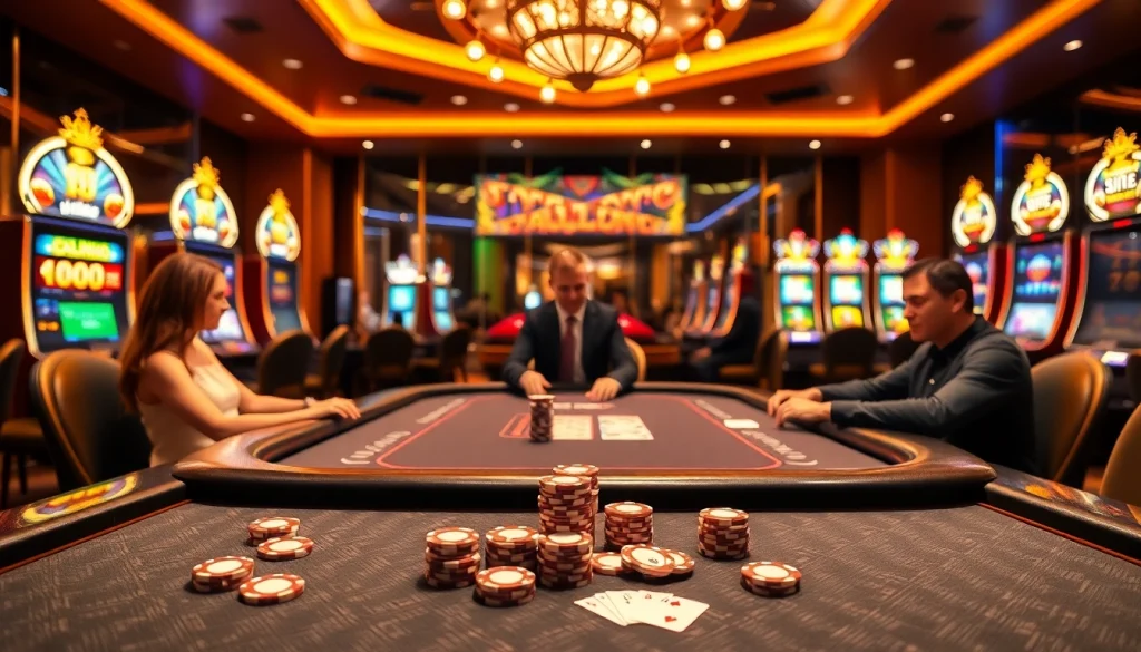 Exciting gameplay at https://f168.today/ featuring vibrant poker chips and lively online gaming.