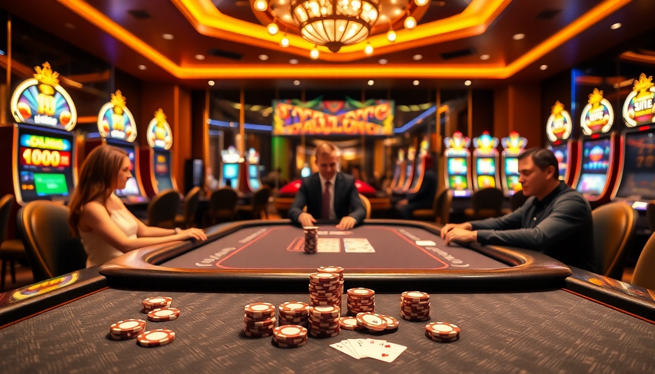 Exciting gameplay at https://f168.today/ featuring vibrant poker chips and lively online gaming.