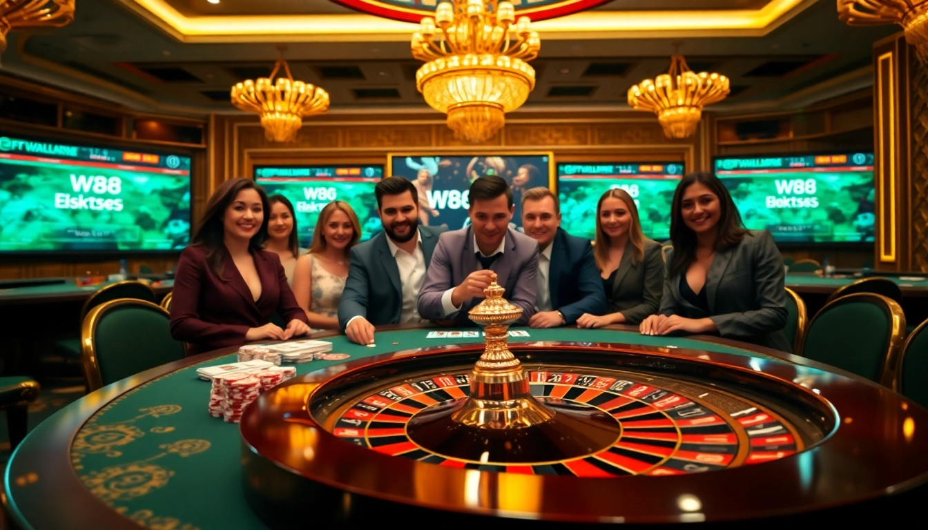 Engage with the thrilling world of W88 link at a luxurious casino table filled with cards and chips.