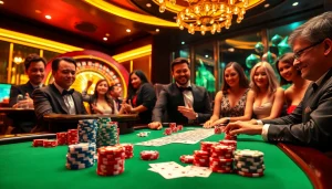 Experience the excitement of a vibrant casino scene with poker chips and a roulette wheel at https://jun88buzz.info/.