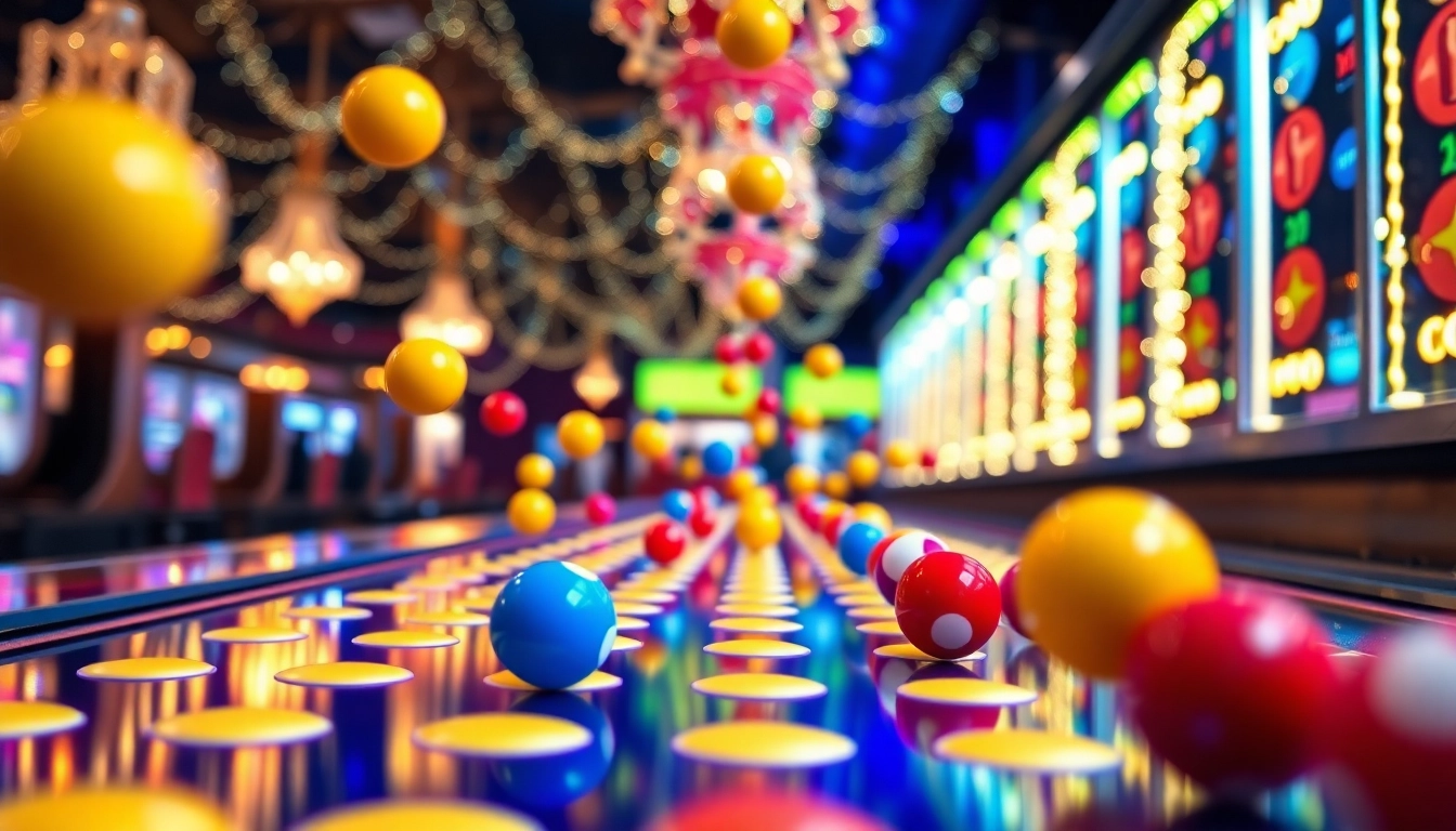 Slot plinko memperlihatkan bola berwarna-warna cerah jatuh melalui papan pin dengan penuh semangat.