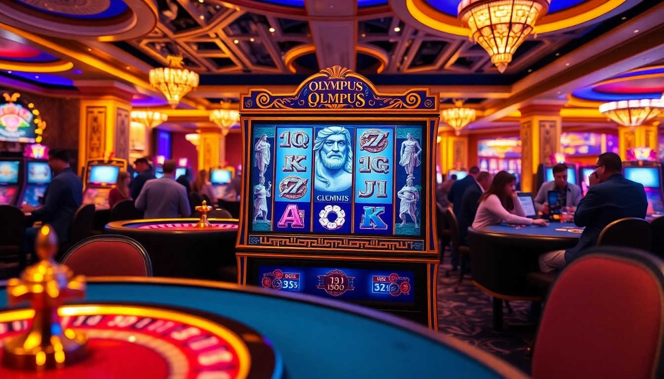 Experience the thrill of the Olympus slot at a luxurious casino featuring vibrant gaming elements.