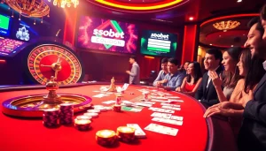 Sbobet login displayed on a dazzling casino table, capturing the thrill of online betting.