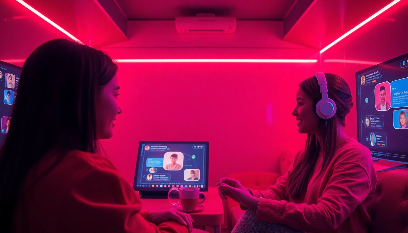 Engaging AI sex chat in a cozy virtual environment with lifelike characters.