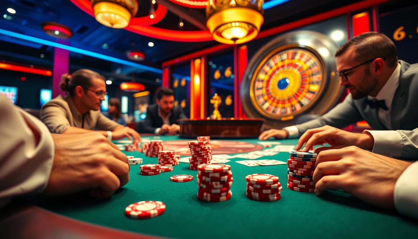 Professional gamblers playing at a luxurious XX88 poker table with vibrant chips and cards.