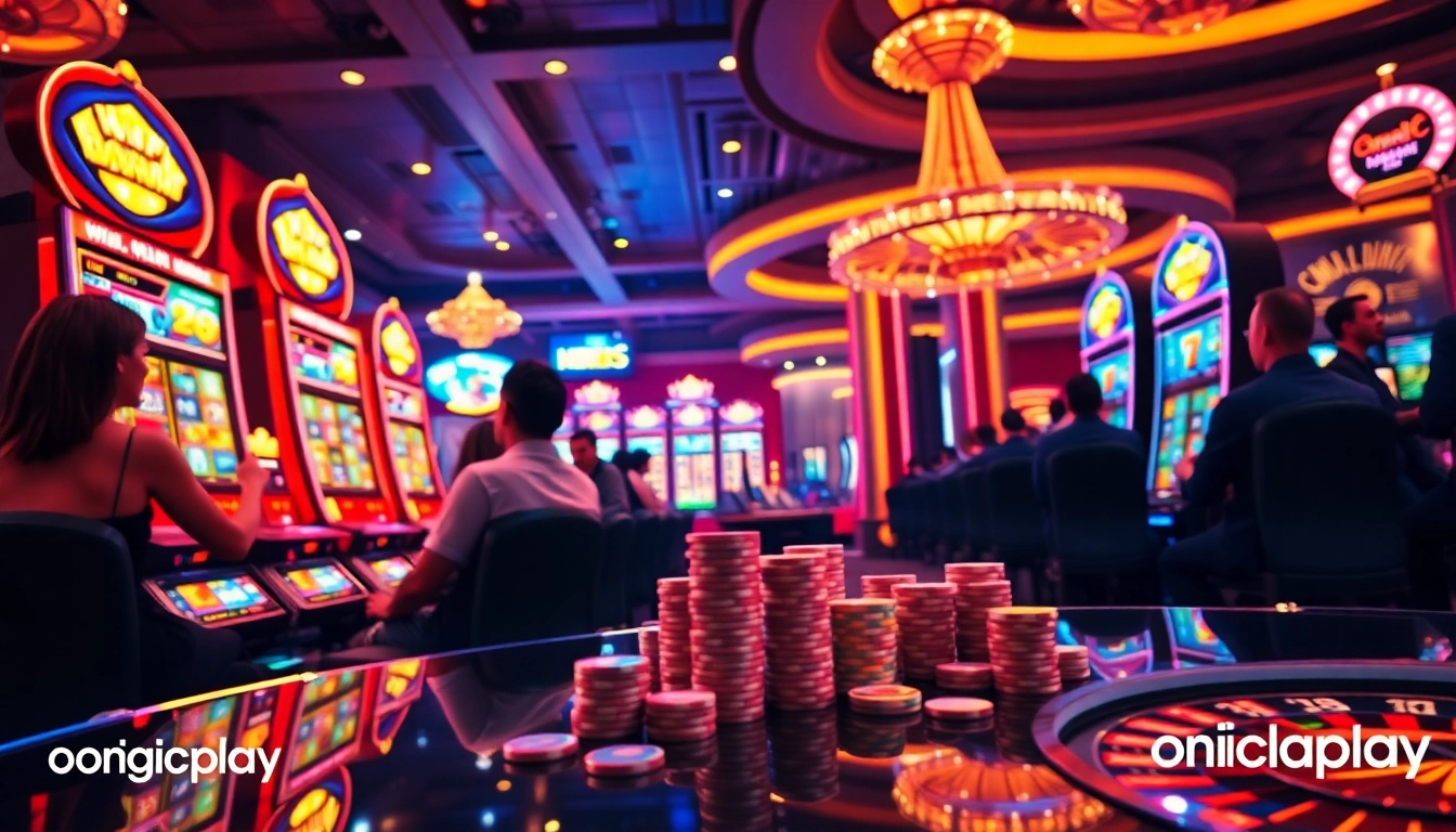 Experience onicplay excitement with vibrant slot machines and casino ambiance.