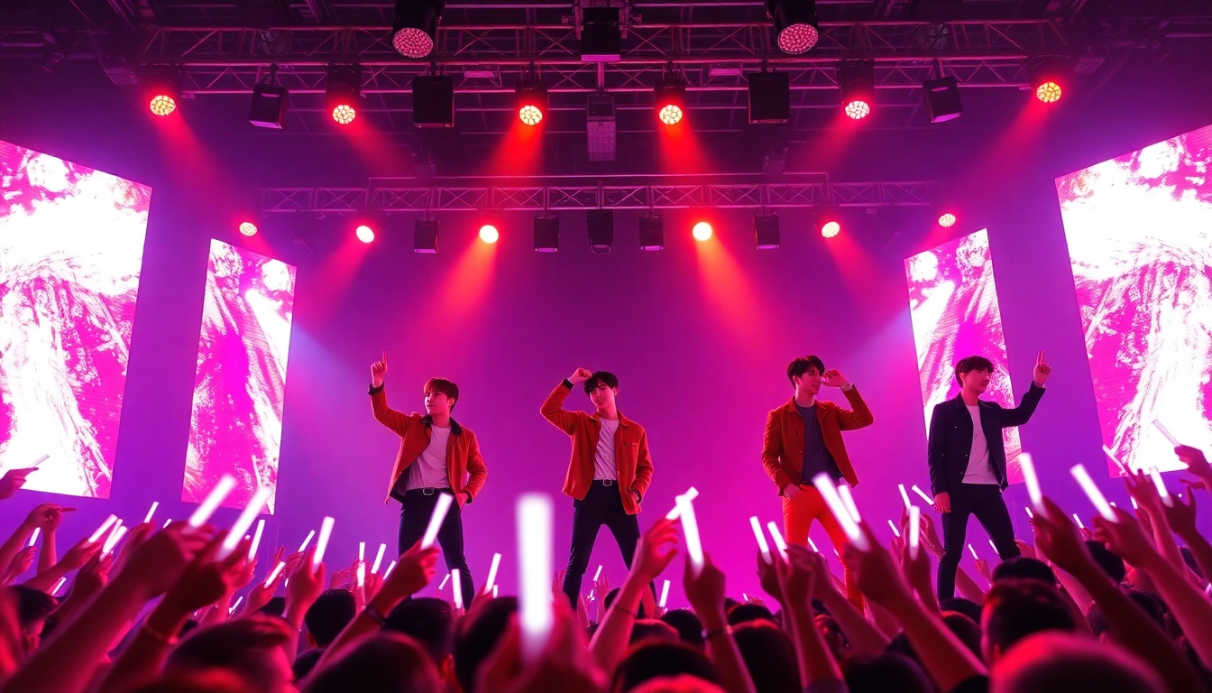BTS news showcasing the group's vibrant performance with fans cheering in excitement.
