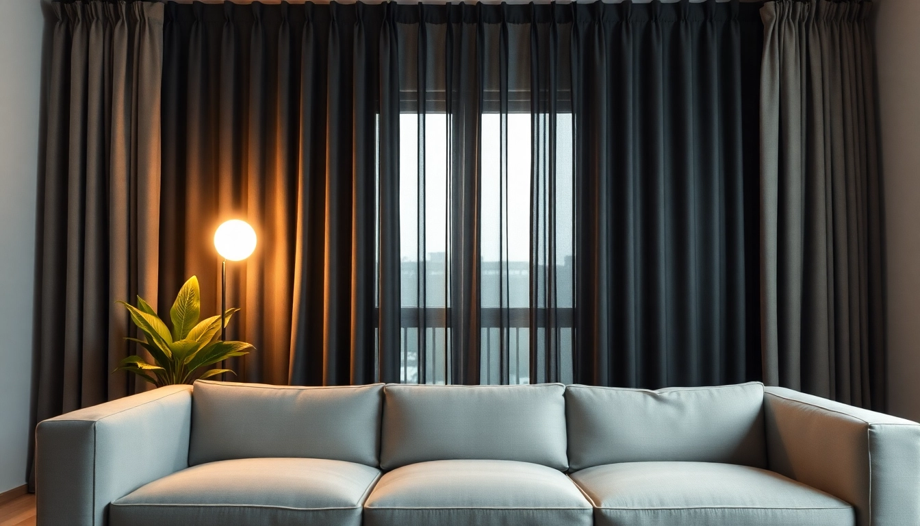 Verduisterende gordijnen zorgen voor een sfeervolle ambiance in de woonkamer met stijlvolle decoratie.