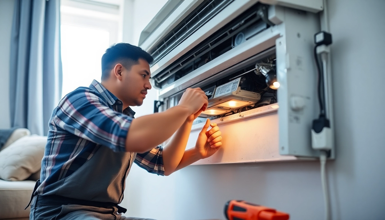 AC Repair Saint Petersburg FL technician servicing an air conditioning unit in a home environment.