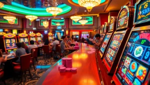 Engaged players enjoy the excitement of nổ hũ slot machines in a vibrant casino atmosphere.