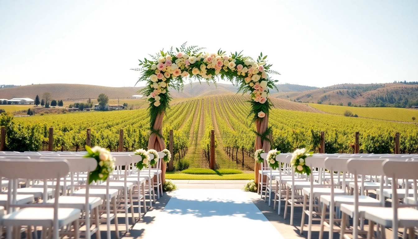 Capture the magic of Clarksburg Wedding Venues with a stunning vineyard wedding setup.