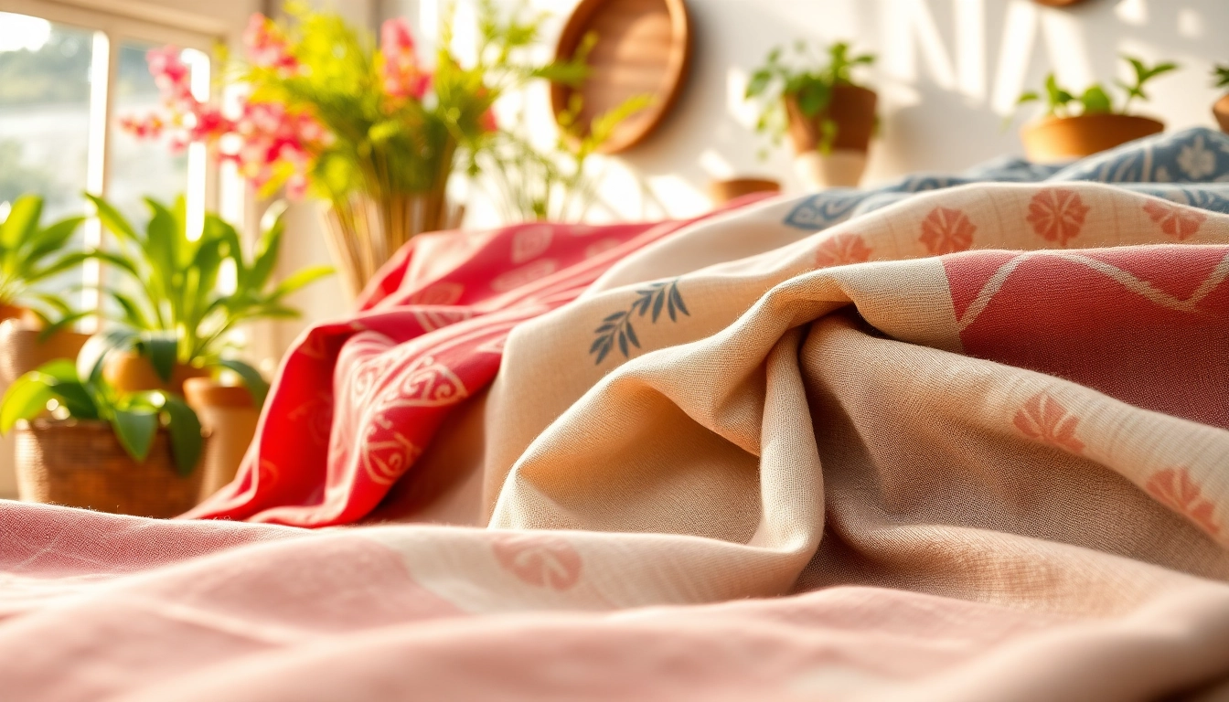 Linnen stoffen met verschillende texturen en kleuren gepresenteerd in een stijlvolle setting.