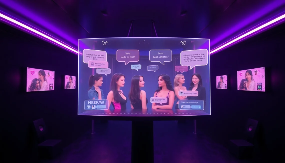 Engaging visual of a futuristic character AI NSFW interface with holographic avatars.