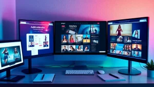 Visual representation of onlyfans search alternatives via digital workspace with multiple screens.