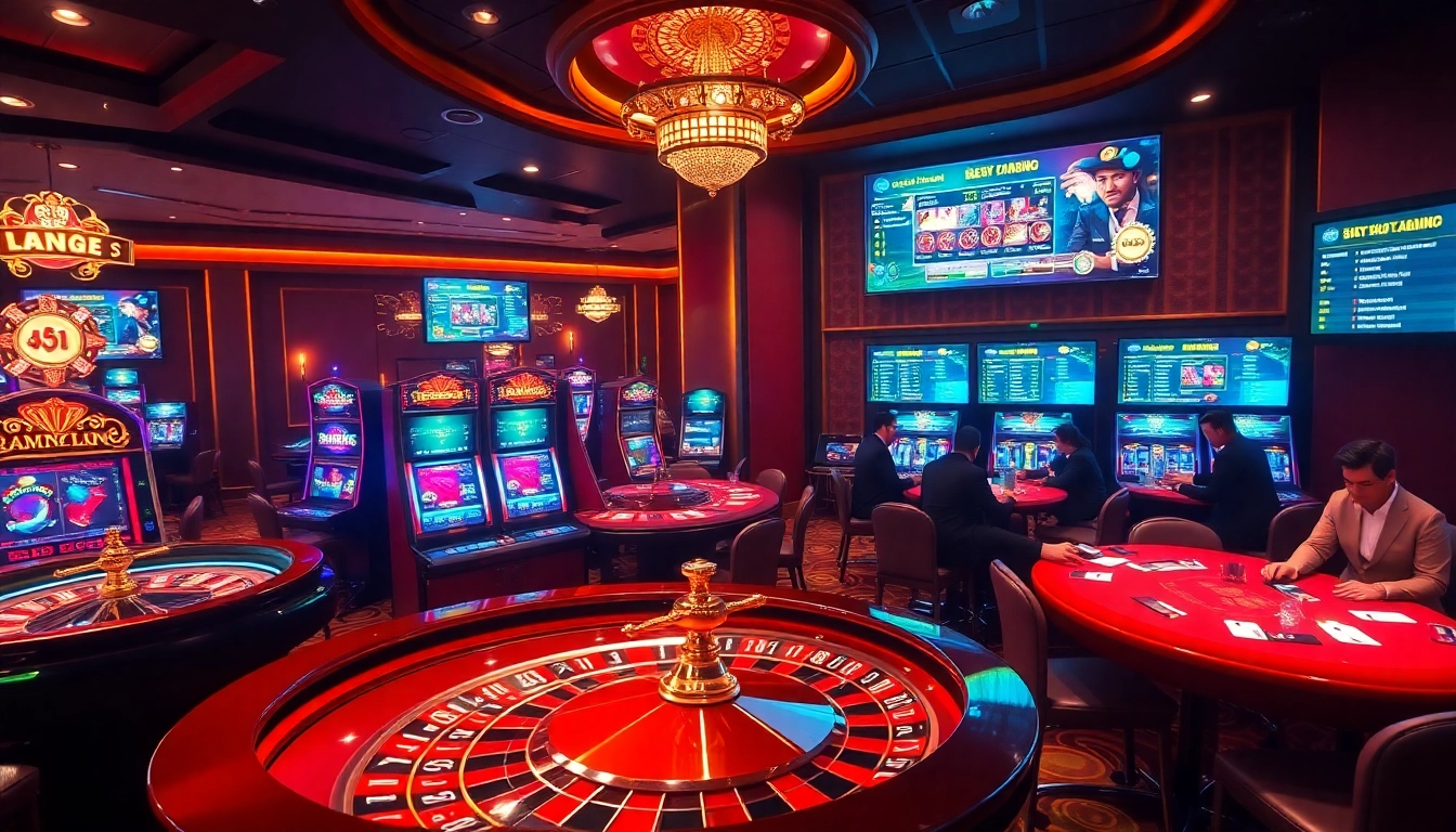 Experience the excitement of Trang chủ U888 with luxury casino elements like roulette, slot machines, and poker tables.