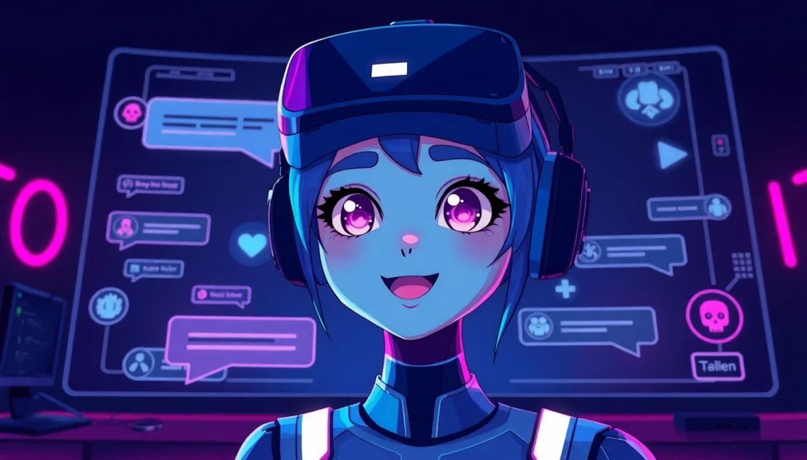Engaging NSFW character AI visual with modern chat interface elements and vibrant colors.