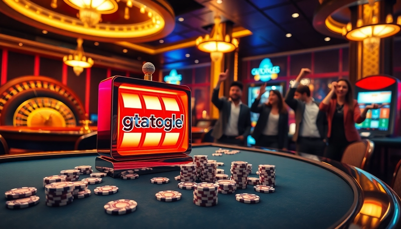 Experience thrilling gameplay at gtatogel with vibrant slot machines and celebrating players.
