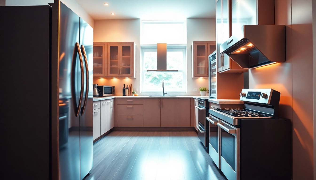 Highlighting home appliances in a beautifully designed modern kitchen with natural lighting.