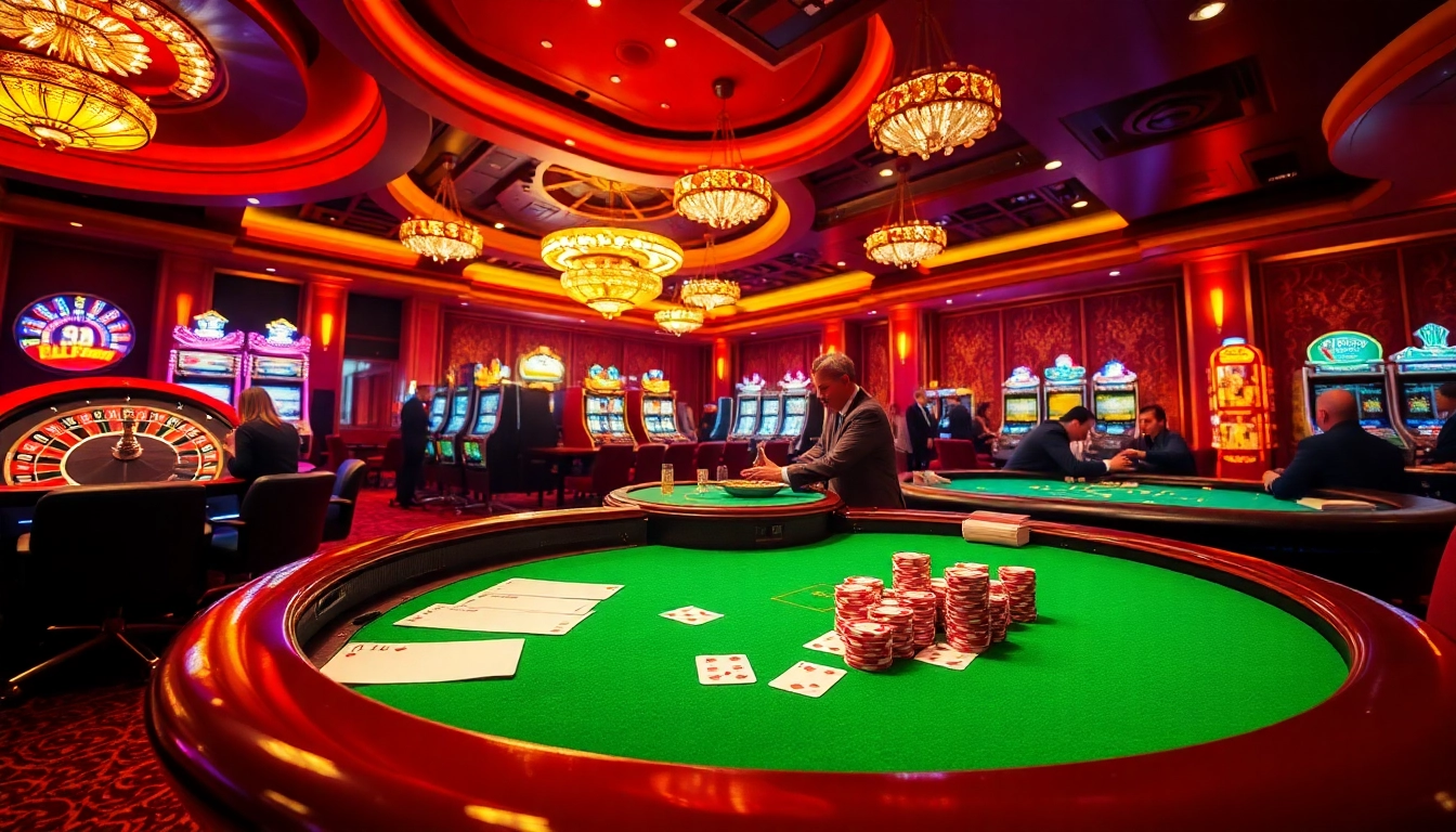 Scène captivante d'un casino en ligne fiable avec des roues de roulette vibrantes et des joueurs enthousiastes profitant de leurs jeux.