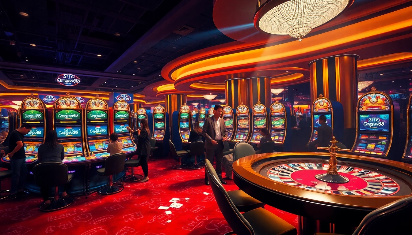situs bangsawan88 slot machines and poker tables create a vibrant casino atmosphere.